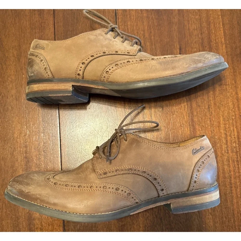 Clarks Cushion Plus Brown Leather Wingtip Brogue Oxford Dress‎ Shoes Mens US 10